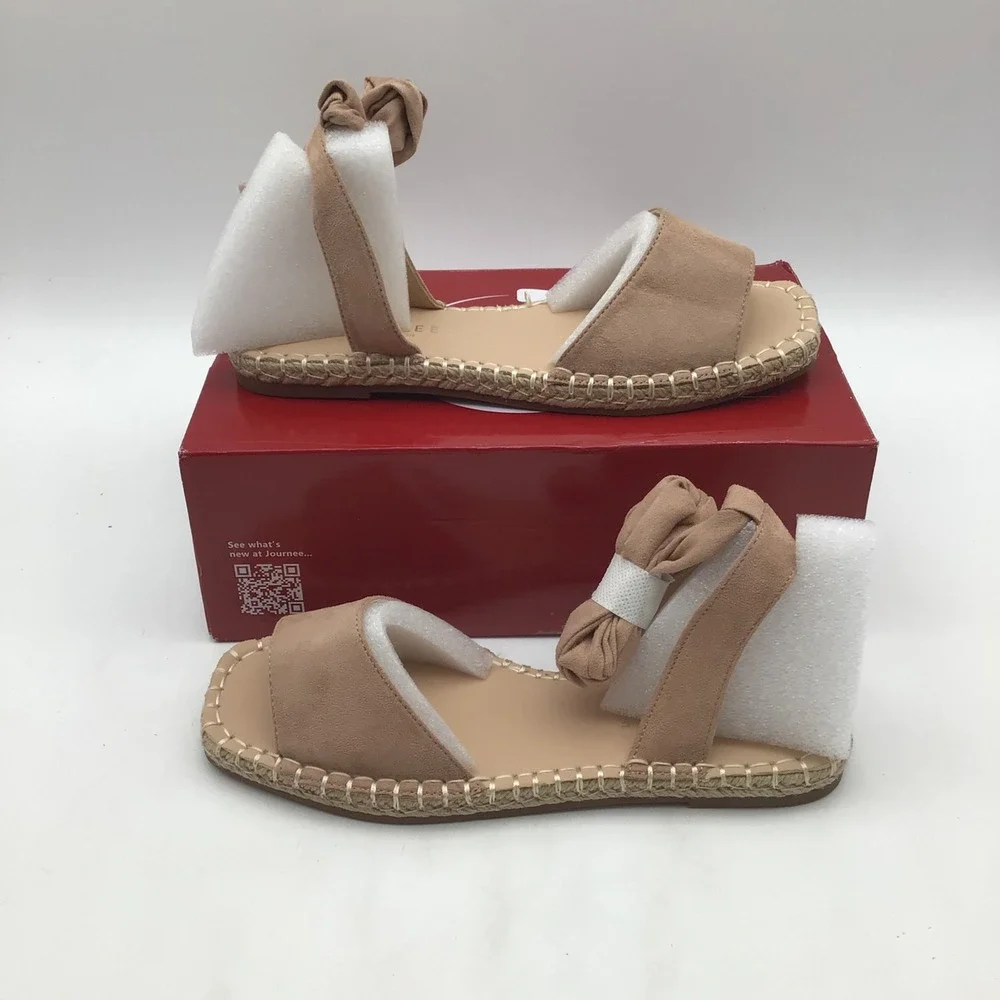 Journee Collection Emelie‎ Tan Ankle Tie Espadrille Sandals Womens Size 8 M NEW